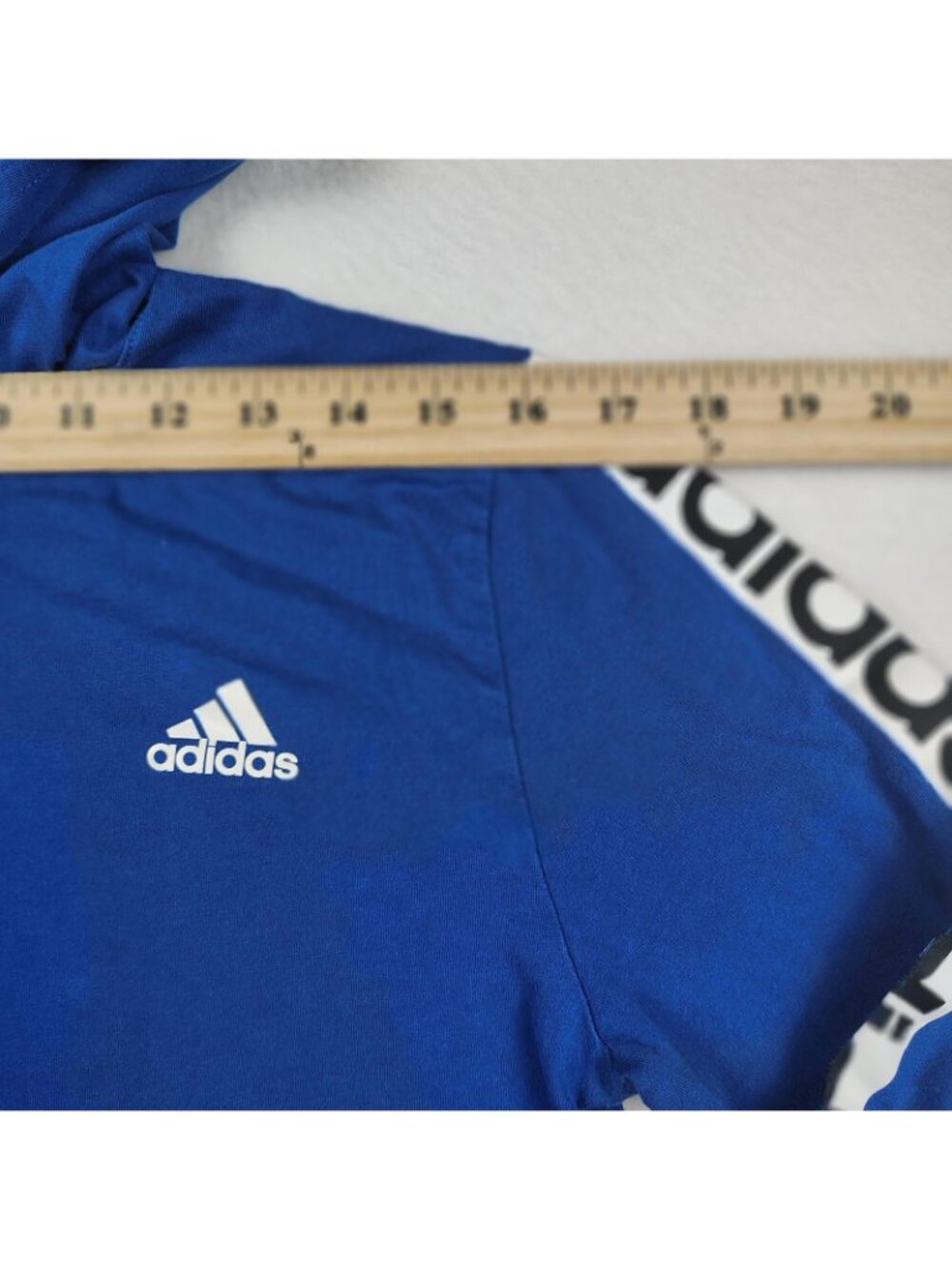 Adidas Hooded Shirt Youth Boys Large 14/16 Blue Long Sleeve Pullover - Picture 6 of 7